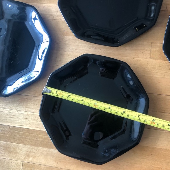 Set of 7 Vintage Arcoroc Black Glass Octagon 7 1/2" Salad Dessert Plates France - Picture 5 of 7